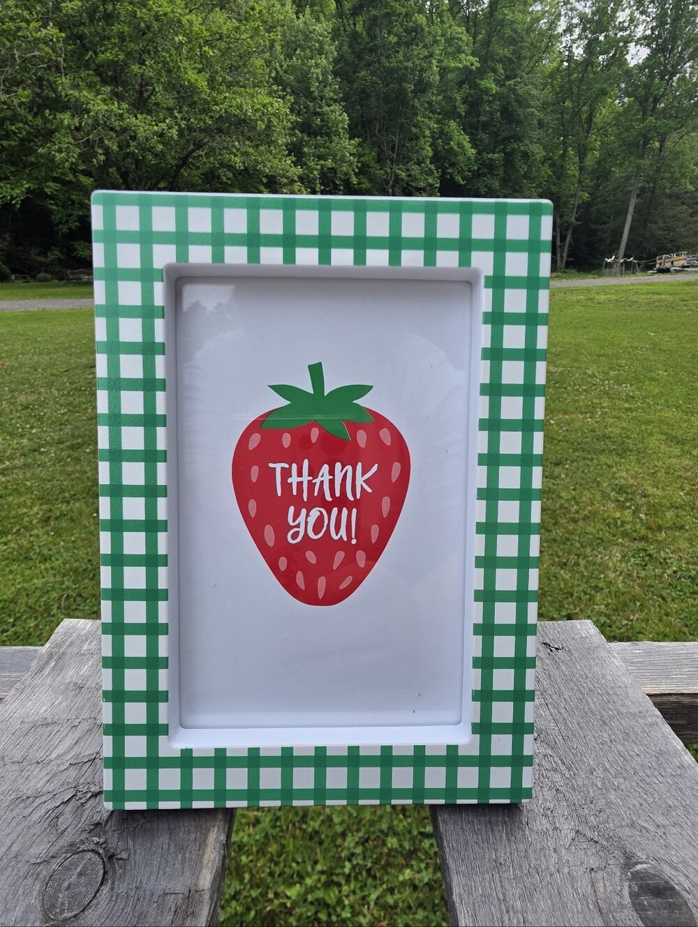 Strawberry Thank You Frame green and white gingham Wall Decor/tabletop Frame 4x6